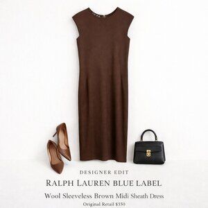 Ralph Lauren Blue Label Wool Sleeveless Brown Midi Sheath Dress Size 6